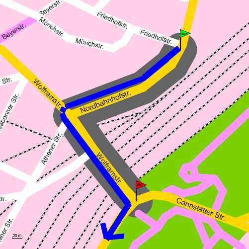 Weg von Rahmouni zur Cannstätter Straße (zum Cafe am Nil)