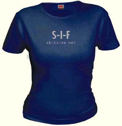 Shirt-Farbe: Navy
<br />Ausrichtung: Mitte
<br />1. Zeile: S-I-F (Futura, silber, sehr groß) 
<br />2. Zeile: skoliose.net (Courier, silber, klein)