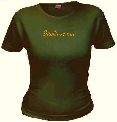 Shirt-Farbe: Oliv
<br />Ausrichtung: Mitte
<br />1. Zeile: Skoliose.net (Amazone, orange, groß)