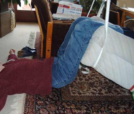 Extension der LWS mit Stufenlagerung und Flaschenzug-Extension. Fast sofortige Schmerzbefreiung bei BSV ind der LWS.